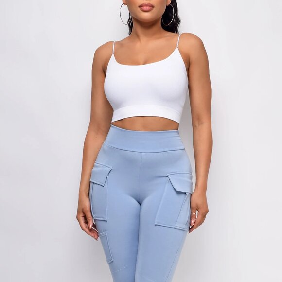 🚨 LAST ONE! 🚨 Blue Cargo Pocket Scuba Style Leggings - Medium NWT - Picture 1 of 10